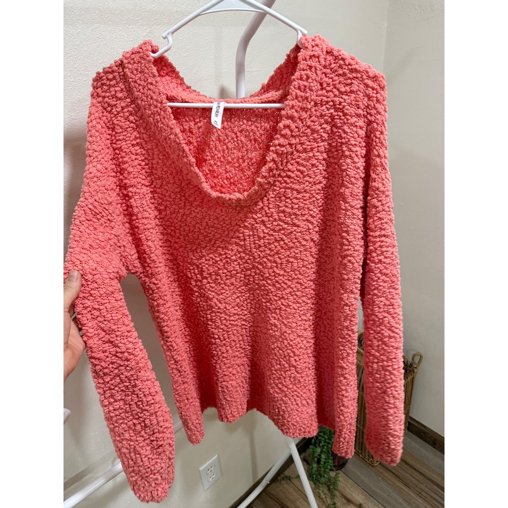 Zenana Premium XL Popcorn Knit Sweater Coral Pink Textured Cozy Pullover Soft